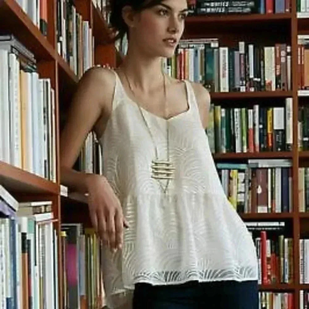 Anthropologie HD in Paris Burnout LALEH Tank Top Ivory Cami Spaghetti Strap XS - Picture 6 of 10